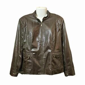 Joni B. Women's Brown Snakeskin Faux Leather Full Zip Jacket W/ Pockets Size XL